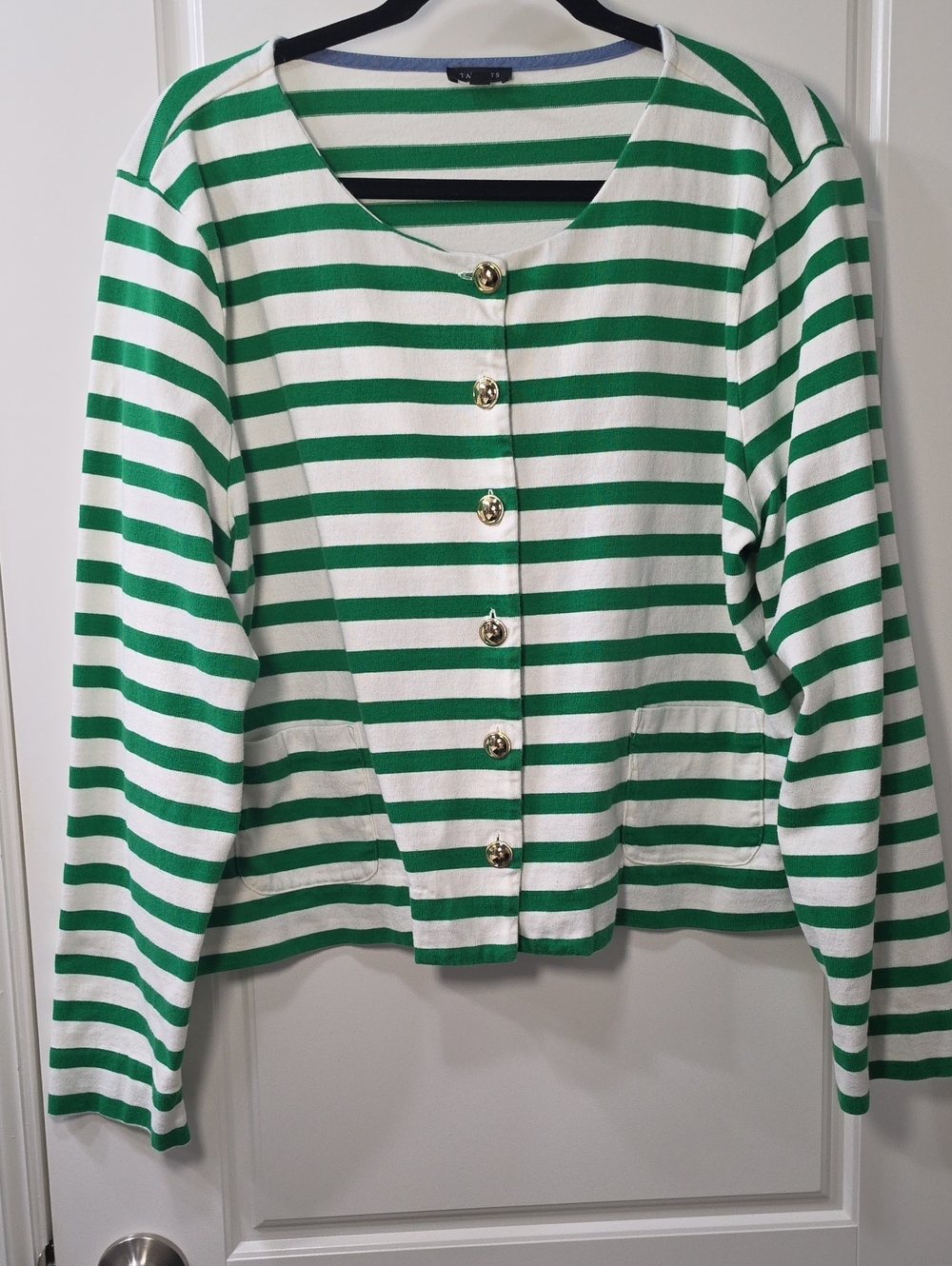 ☘️ Talbots Green & White Striped Button‑Front Top – Women’s - XL ☘️
